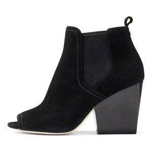 $450 TORY BURCH Gemma Open Toe Bootie BLOCK BLACK SUEDE 6 (SE14)